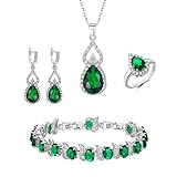 Clearine Schmuck-Set für Damen versilbert Smaragd Farbe Teardrop kubischer...