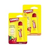 Carmex Peach Mango und Kirsche Tube - Lippenpflege für trockene Lippen, Lippenbalsam feuchtigkeitsspendend und beruhigend für rissige Lippen, mit Vaseline, Vitamin E und Bienenwachs - (2 x 10 g)
