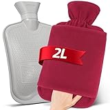 MUPAS Wärmflasche mit Vliesbezug –2L Große Auslaufsicher Bettflasche...