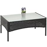 Mendler Poly-Rattan Gartentisch Halden-AM, Beistelltisch Tisch mit Glasplatte -...