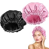 2 Stück Satin Damen Duschhaube Wasserdichte Haarhaube für Frauen Mädchen...