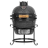 BBQ-Toro Kamado Grill Holzkohlegrill Haiiro Ø 32 cm mit Thermometer, Holzgriff...
