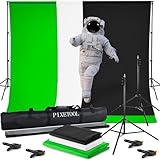 PIXETOOL Greenscreen (3m x 3m) mit Ständer (2,6m x 3m) - Fotohintergrund -...