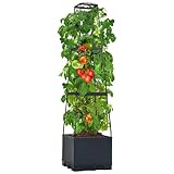 REAWOW Tomatentopf mit Rankhilfe, 28×28×114cm, 14L, Anthrazit Pflanzenturm mit...