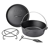 TAINO Dutch Oven 6L aus Gusseisen Ø 30cm Feuertopf Set Deckelheber Ständer...