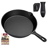 OVERMONT Grillpfanne Gusseisen mit Griff - Gusseisenpfanne 25CM- Voreingebrannte...