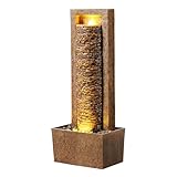 Teamson Home Garten Outdoor Brunnen Hoher Wasserfall mit warmen LED-Lichtern,...