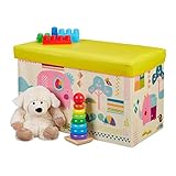 Relaxdays Sitzbox Kinder, Faltbare Aufbewahrungsbox mit Stauraum, Deckel, Motiv...