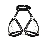Hanyi Damen Leder BH mit Kette Einstellbar Brust Body Harness Fetisch SM...