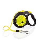 flexi® Neon L Gurt 5 m schwarz/neon-gelb, Roll-Leine für Hunde bis 50 kg
