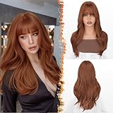 BARSDAR Auburn Layered Perücke mit Pony, 50cm Layered Perücke mit Bangs für...