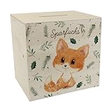 Babyfuchs Spardose aus Holz mit Spruch Sparfuchs EIN niedliches Sparschwein für...