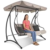 Hollywoodschaukel 3-Sitzer Wetterfest Gartenschaukel Mit Dach & Kissen...