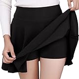 DJT Damen Mädchen Basic Solid Dehnbaren Informell Mini Skater Rock mit Shorts...