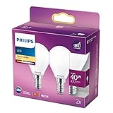 Philips LED Classic E14 Lampen 2er Pack (40 W), matte LED Lampen mit warmweißem...