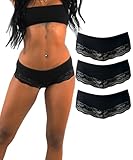 Benonetti Damen Hipster-Panties mit Spitzenverzierung, Set mit 3 Stück, Schwarz...