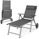 COSTWAY Sonnenliege Aluminium mit Rollen, klappbare Gartenliege mit hoher...