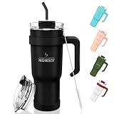 MOMSIV 40oz Thermobecher mit Stroh und Griff, 1100ml Kaffeebecher,...