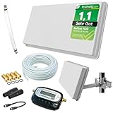 Selfsat H30D1+ Sat Flachantenne Single mit Fensterhalterung + Sat-Finder + 10m...
