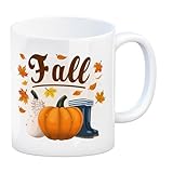 Fall Jahreszeit Herbst Kaffeebecher mit Kürbis und Laub schöne Kaffeetasse mit...