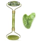 100% Jade Roller Set, Gua Sha MassagegeräT, Natü Rliche Jaderolle, Gesichts...