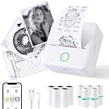 PRAOAHEI Mini Drucker, Tragbarer Fotodrucker mit 10 Rollen Druckerpapier,...