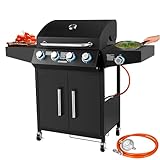 Gasgrill 4 Brenner inkl. Gasschlauch Grillwagen Gasgrill mit Seitenbrenner...