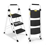 HBTower Leiter 3 Stufen, Klappstufen mit Breitem Anti-Rutsch-Pedal, Stabiler...