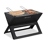 Relaxdays Klappgrill, mit Kohle- und Grillrost, klappbarer Faltgrill, Picknick...