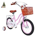 HUOMMGS Kinderfahrrad 14 Zoll Retro Stil Kinderfahrrad mit Stützrädern,...