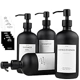MONOKO 4er Set Seifenspender Schwarz Matt aus Glas | 500ml Shampoo Flaschen zum...