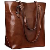 S-ZONE Damen Echtleder Tasche Shopper Groß Tote Handtasche Henkeltasche (Dunkel...