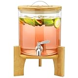 Getränkespender mit Ständer, 5L Getränkespender aus Glas mit rostfreiem...