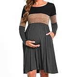 Bearsland Women’s Long Sleeve Maternity Dresses Patchwork Pregnancy Dress with...