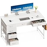 Coleshome Schreibtisch mit 6 Schubladen, 120 x 48 cm Schreibtisch Weiß mit...