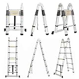 Alu Teleskopleiter 3,8M klappleiter 1,9M+1,9M A Rahmen Leiter mit Stützstange...