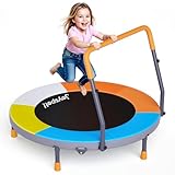 Trampolin Kinder, Ø 91cm Minitrampolin mit Verstellbarer Griff, Kindertrampolin...