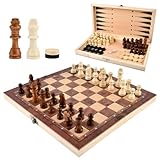 YOPEUC 3 in 1 Schachspiel Holz, 29x29 cm Chess Board Klappbar Schach Tragbar...