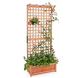 GOPLUS Pflanzkasten mit Rankgitter, Blumenkasten mit Ablauflöchern & Spalier,...