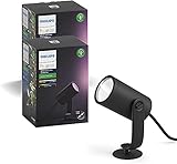 Philips Hue – Lily Outdoor Spots Erweiterungsset, 2er-Pack, Schwarz, 1x8W, 24V