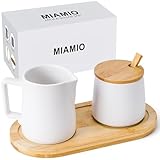 MIAMIO - Milch und Zucker Set mit Deckel und Löffel/Keramik Milchkännchen mit...