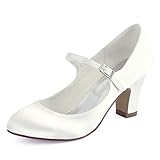 ElegantPark HC1801 Bequeme Damen Blockabsatz Mary Jane Pumps Satin Hochzeit...