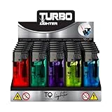 h2i Feuerzeug mit Turbo-Jet-Flamme | 50 Stück | transparentes Mehrwegfeuerzeug...