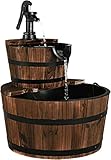FANTASK Ø 44,5cm Brunnen Holz, Gartenbrunnen Holzbrunnen mit Wasserpumpe,...