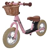 Bandits & Angels Laufrad aus Metall mit Weidenkorb Retro Rosa mit Trittbrett ab...