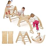 COSTWAY Kletterdreieck mit Rutsche, Kletterbogen, inkl. Kissen & doppelseitige...