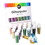 perfect ideaz • 24 x 10g (240g) Glitzerpuder bunt, Glitzerpulver in 24 Farben,...