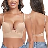 Lemorosy Damen Rückenfrei BH Tief U-Ausschnitt Push Up Bra mit Bügel Niedrigem...