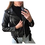 FGUUTYM Lederjacke Damen Schwarz Kunstlederjacke, Motorrad üBergrößE Moto...