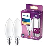 Philips LED Classic E14 Lampe, 40 W, Kerzenform, matt, warmweiß, 2er Pack